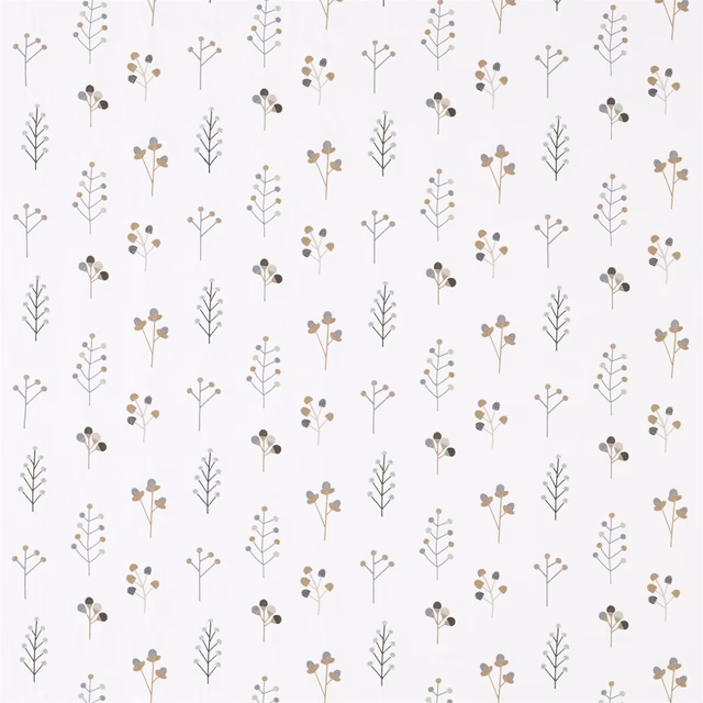 Pale biscuit textile with small slate and charcoal botanical sprigs