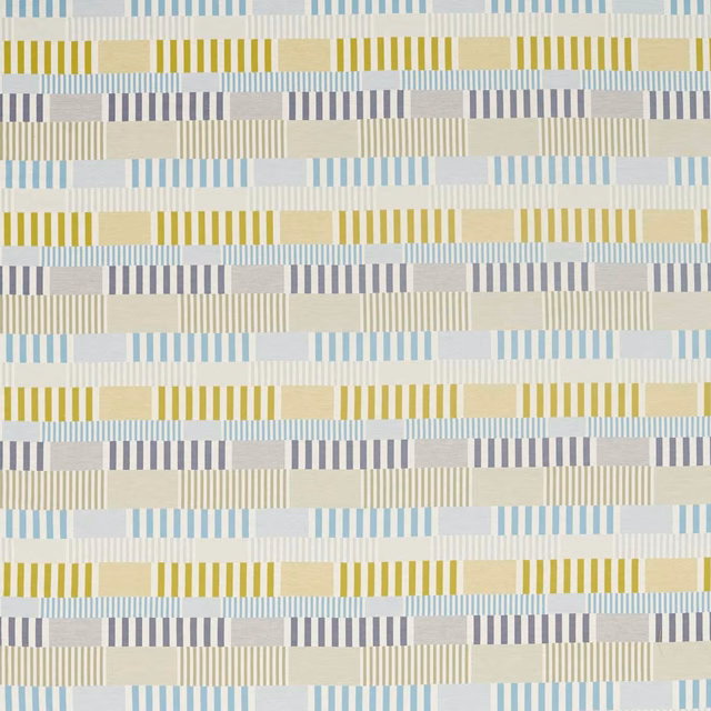 Pale aqua, kiwi and midnight striped woven fabric with stepped rectangular bands