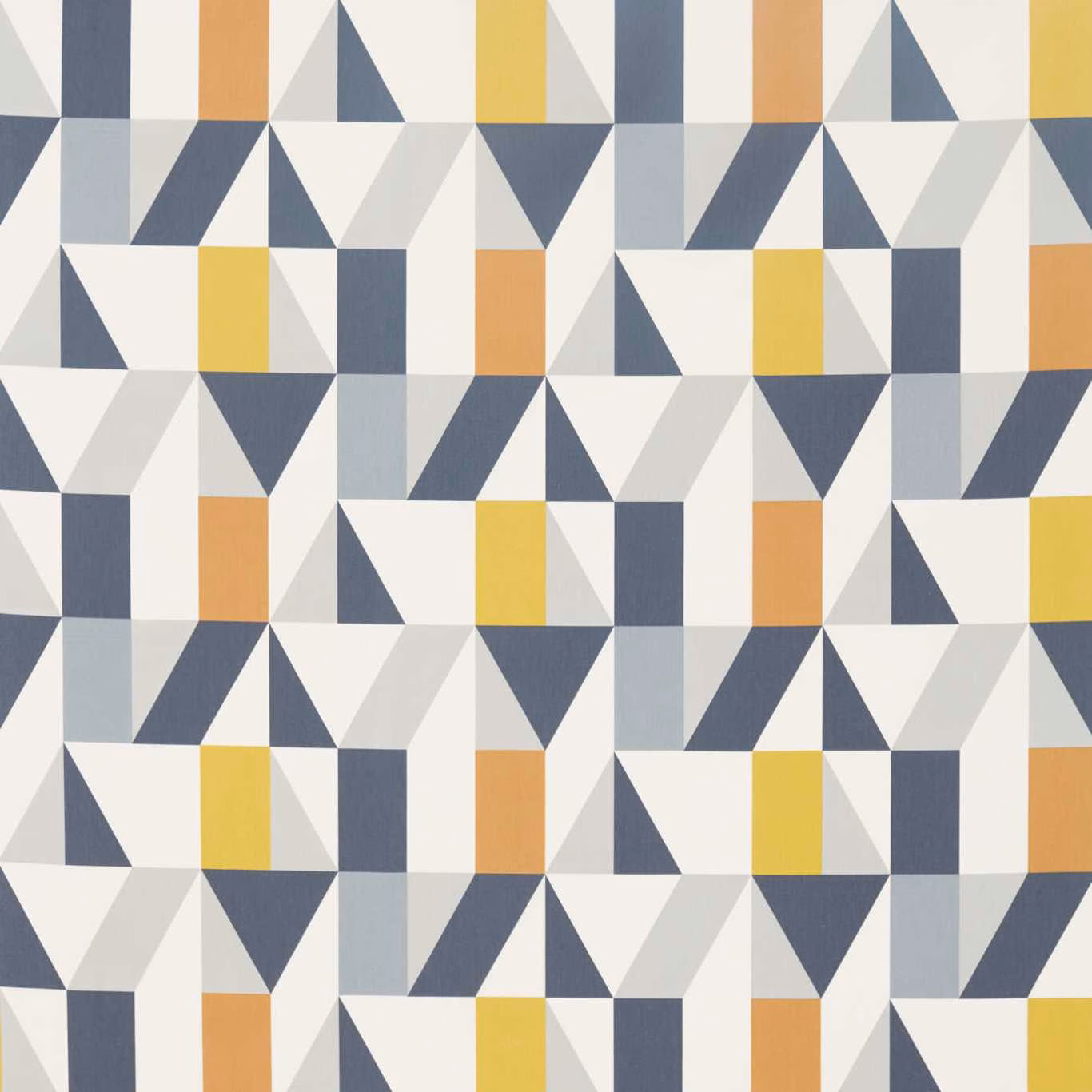 Charcoal, brick and mustard triangular geometric fabric with pale blue-grey and cream