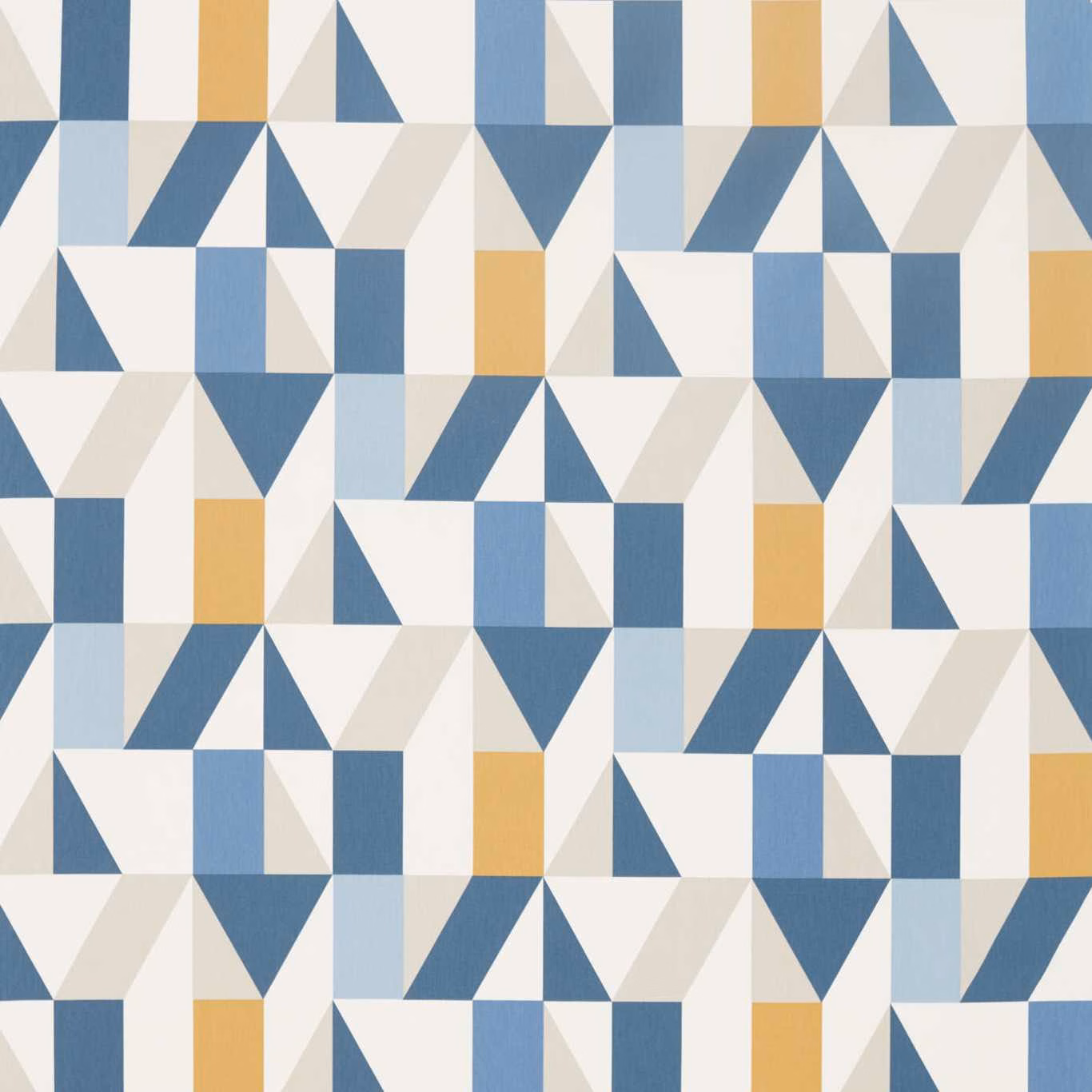 Indigo, slate blue, cream and satsuma geometric triangle fabric with subtle grain