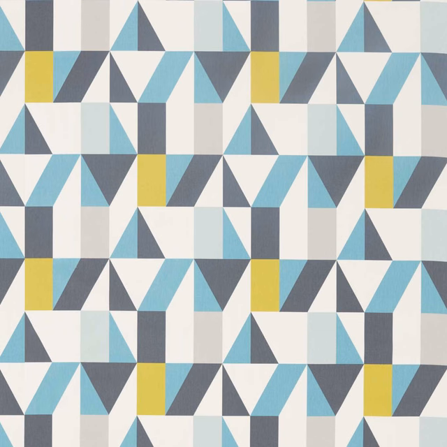 Marine blue, kiwi yellow and pale aqua geometric triangles in a woven textile