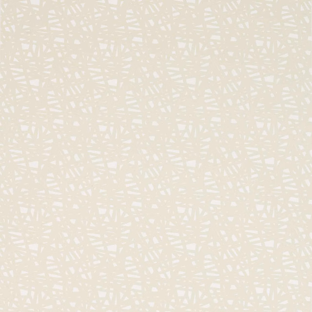 Pale greige fabric with fine taupe linear tracery over an ivory ground