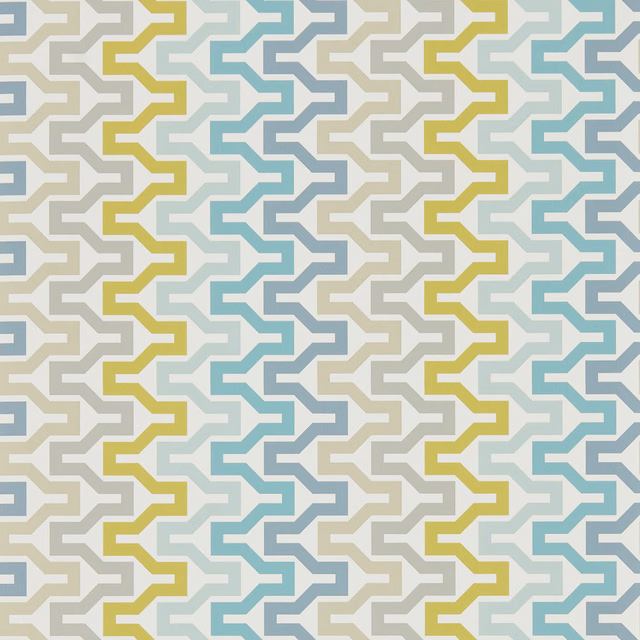 Aqua, slate blue, warm grey and kiwi stepped geometric wallpaper pattern