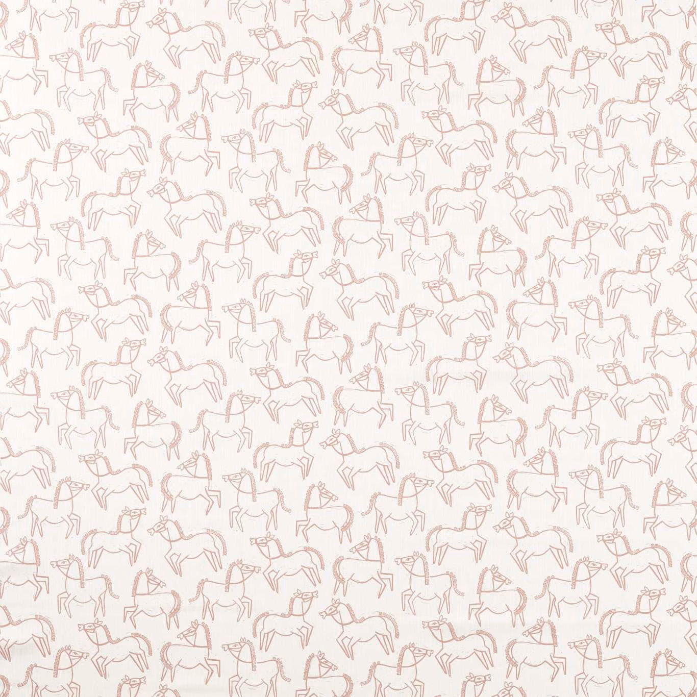 Warm ivory fabric with small blush-pink horse sketches in an all-over repeat