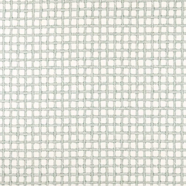 Pale ground with fine, uneven forest-green fretwork lattice lines