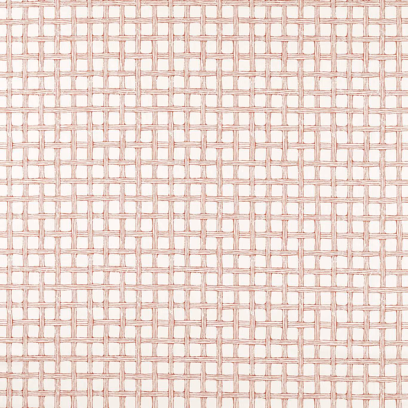 Cream fabric with a warm red rectangular fretwork grid and fine textured surface