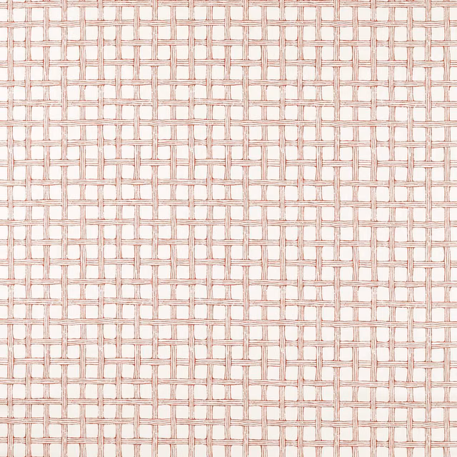Cream fabric with a warm red rectangular fretwork grid and fine textured surface