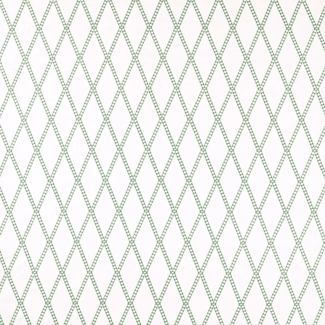 Ivory fabric with pale forest-green embroidered diamond lattice