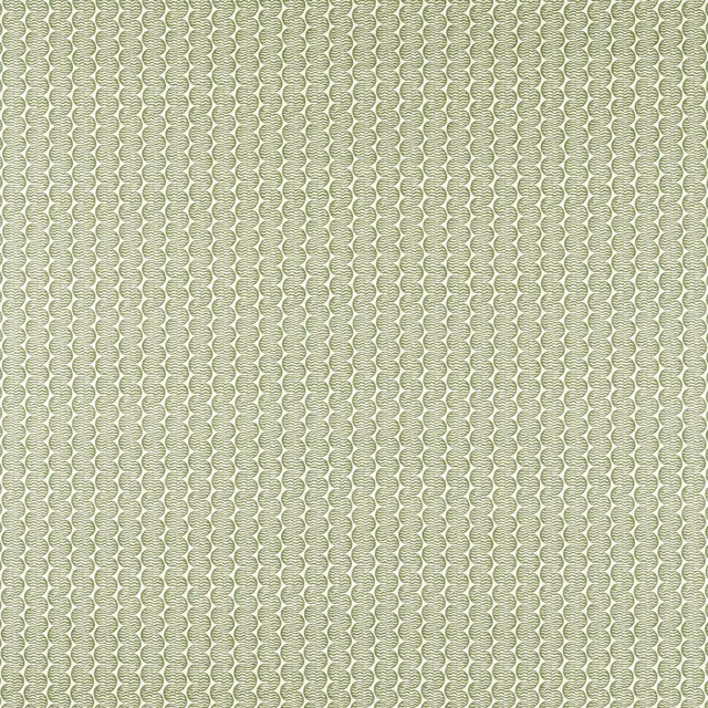 Muted pine green fabric with dense cream linked-loop rows and fine geometric rhythm