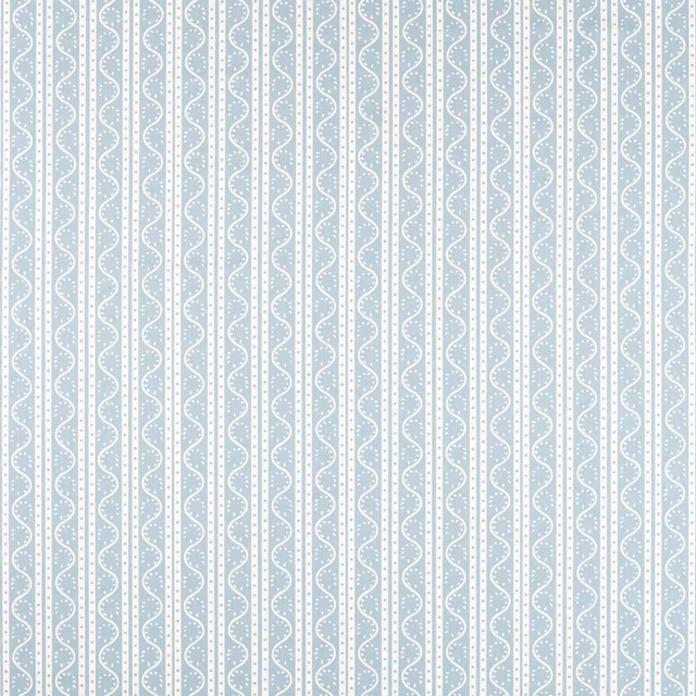 Pale coast-blue fabric with white wavy dotted vertical columns