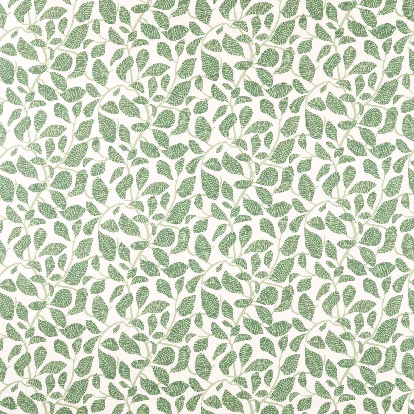 Muted sage leaf print across a warm cream woven fabric ground