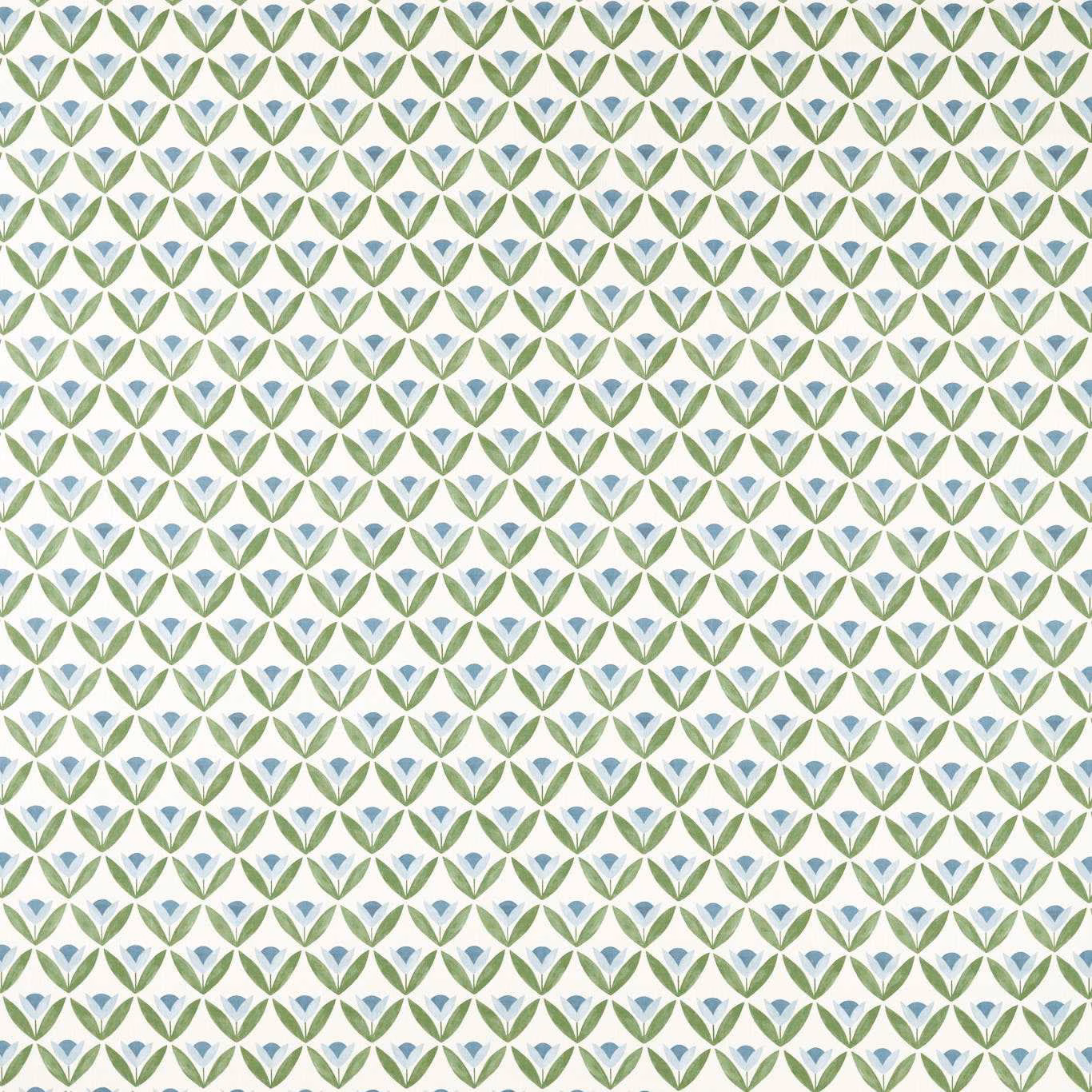 Small blue and sage tulip trellis on a pale cream ground