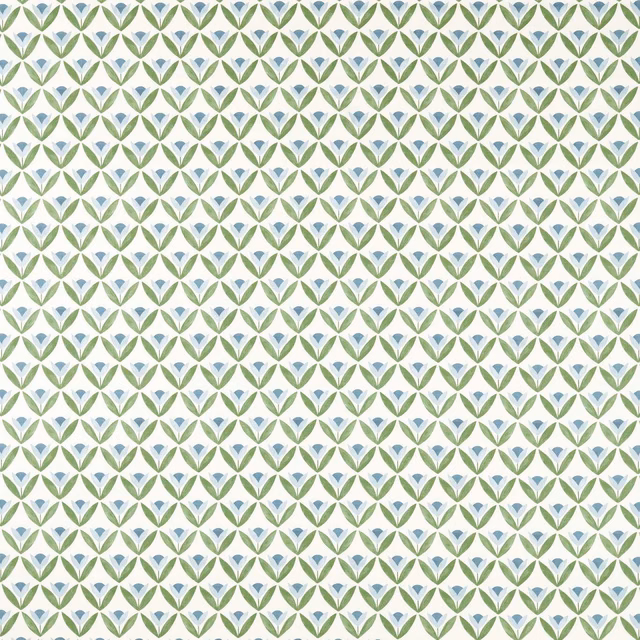 Small blue and sage tulip trellis on a pale cream ground