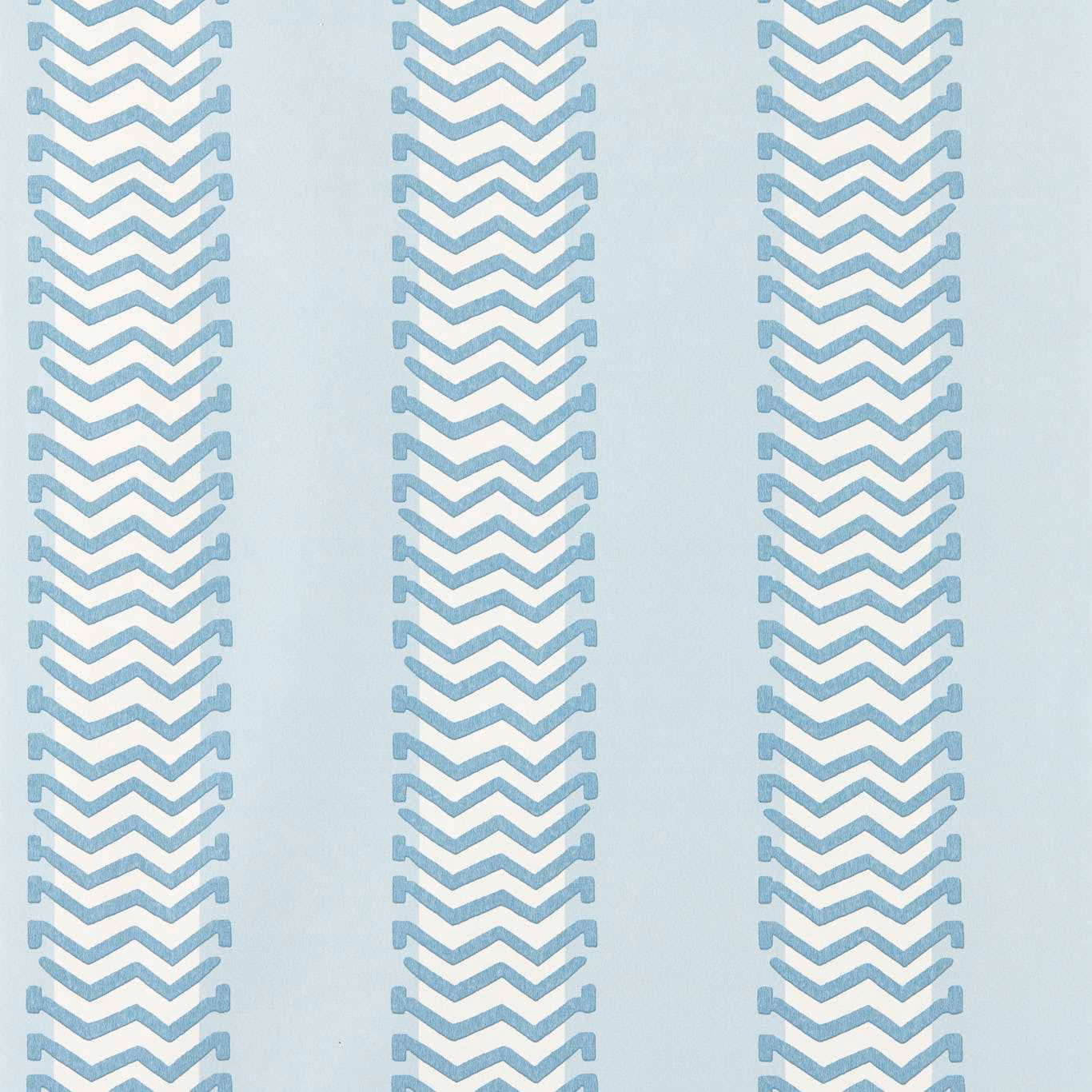 Pale blue wallpaper with three columns of muted blue zigzag chevrons
