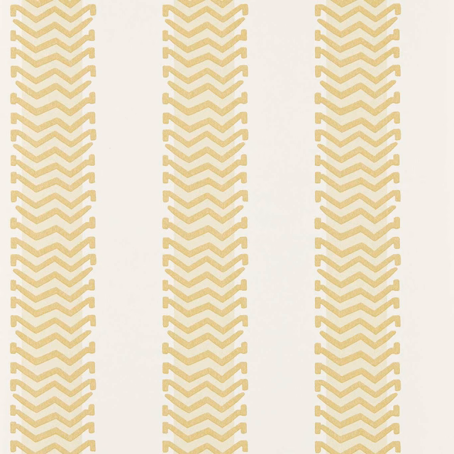 Cream wallpaper with vertical columns of textured honey-gold chevron stripes