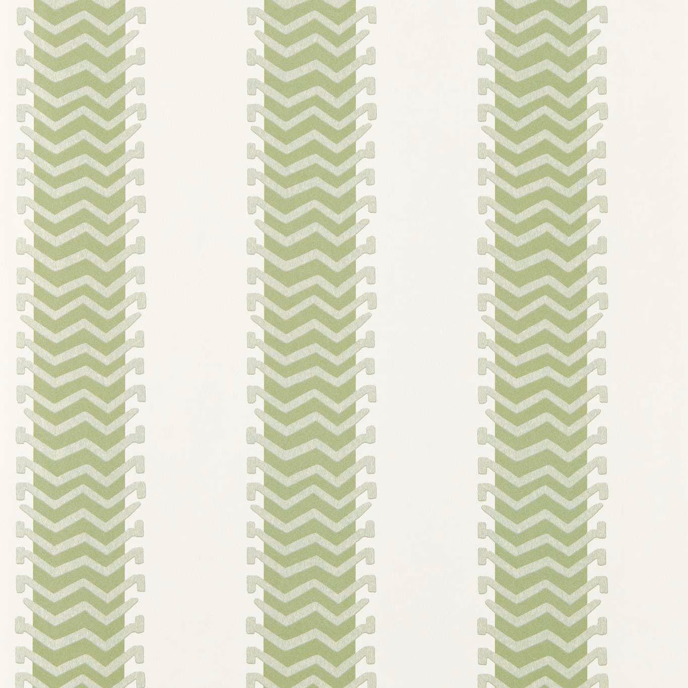 Muted pine-green chevron columns with pale side motifs on an ivory ground