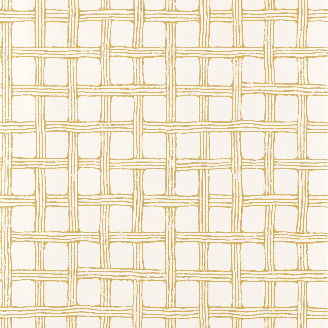 Warm honey fretwork lines forming irregular squares across a creamy wallpaper ground