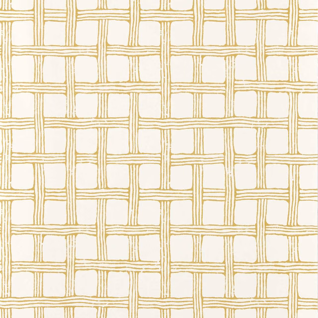 Warm honey fretwork lines forming irregular squares across a creamy wallpaper ground