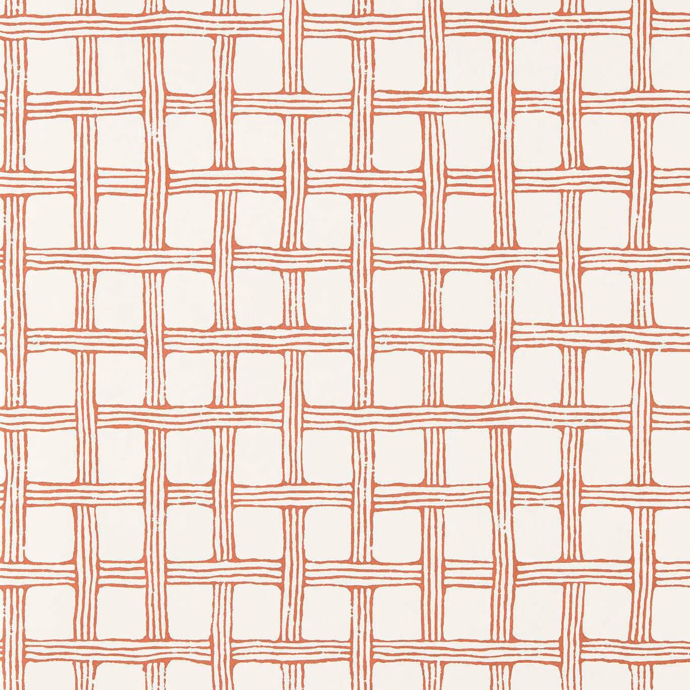 Warm red irregular fretwork lattice on a soft cream wallpaper ground