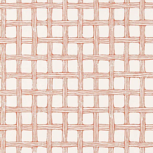 Warm red irregular fretwork lattice on a soft cream wallpaper ground