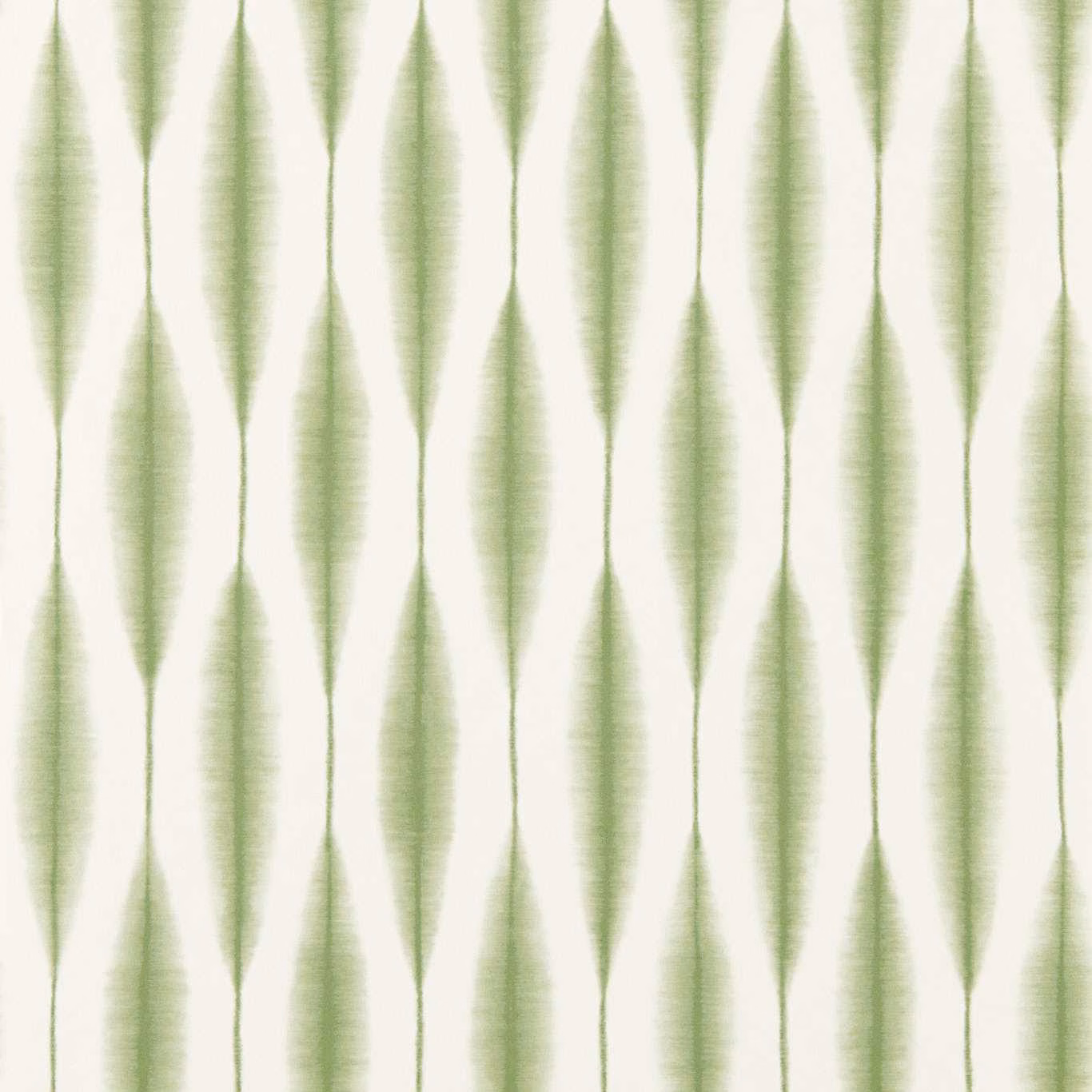 Pale sage-green pointed vertical motifs on a softly brushed white wallpaper ground