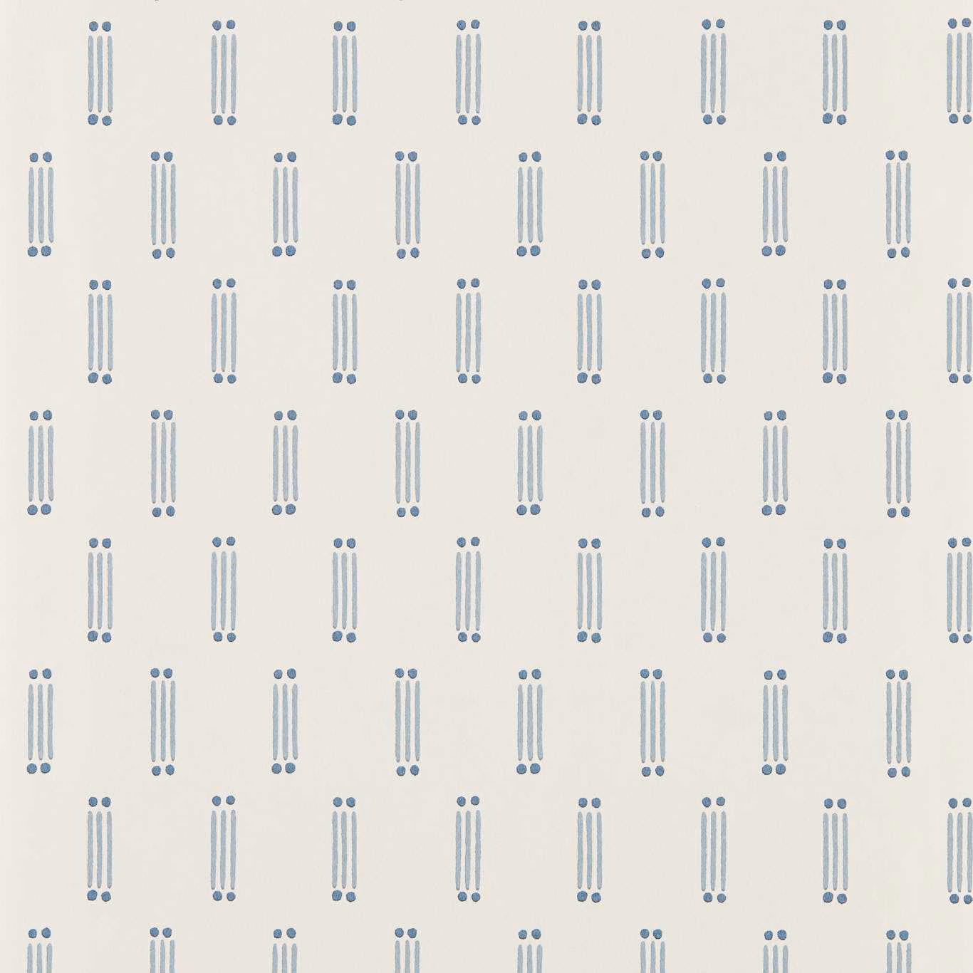Muted denim matchstick motifs in neat rows on a creamy ivory wallpaper ground