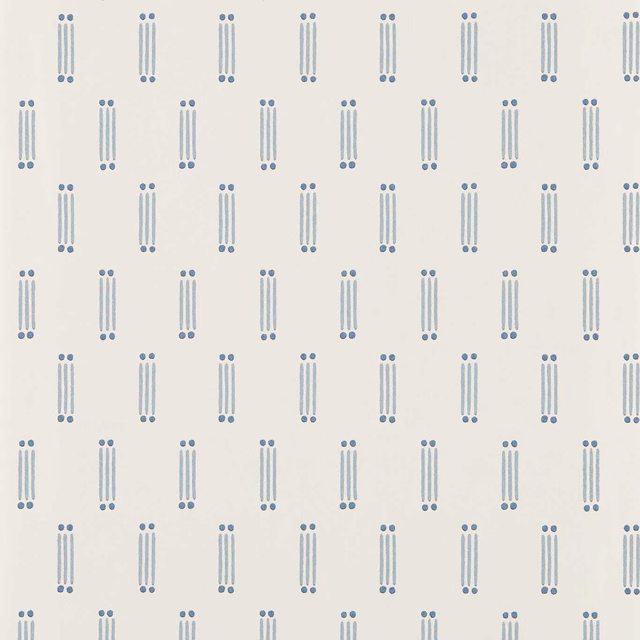 Muted denim matchstick motifs in neat rows on a creamy ivory wallpaper ground