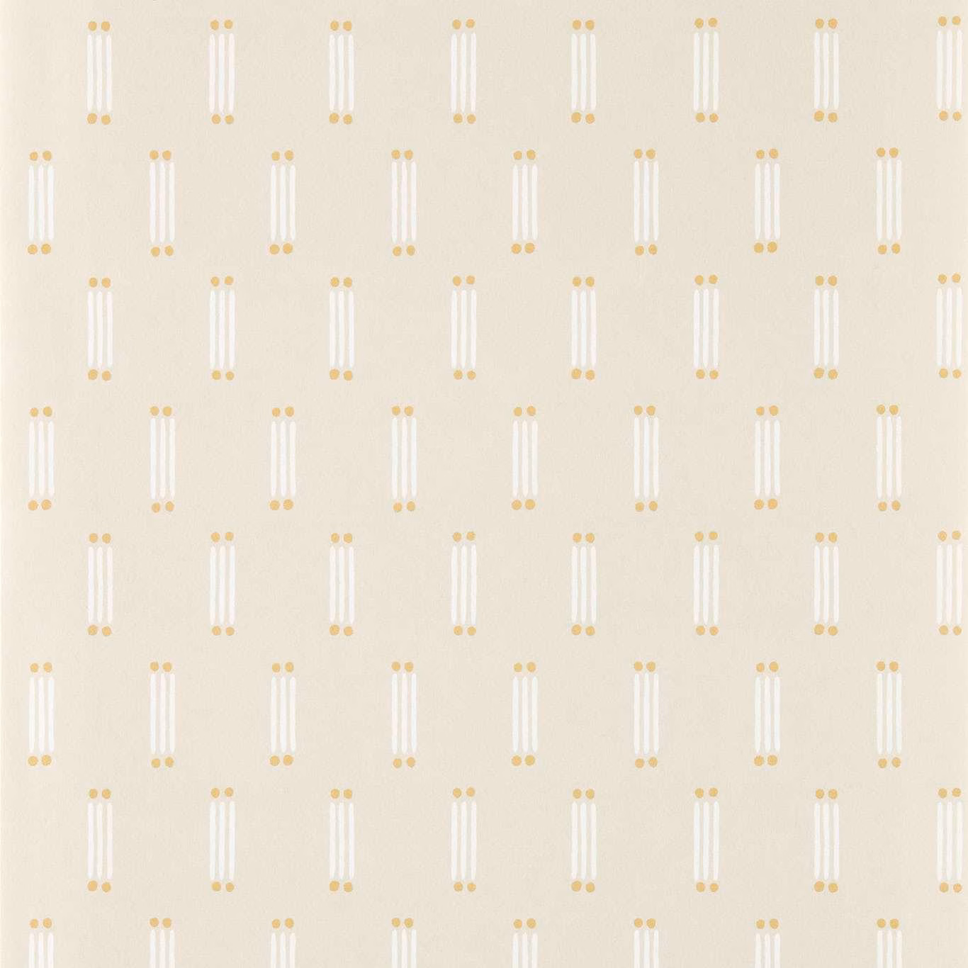Pale honey-cream wallpaper with repeated white matchsticks and tiny gold end dots