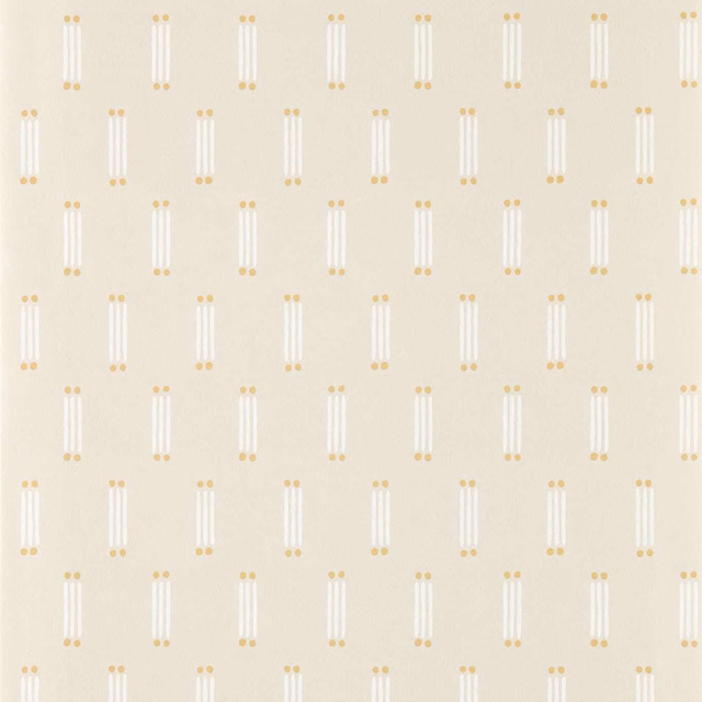 Pale honey-cream wallpaper with repeated white matchsticks and tiny gold end dots