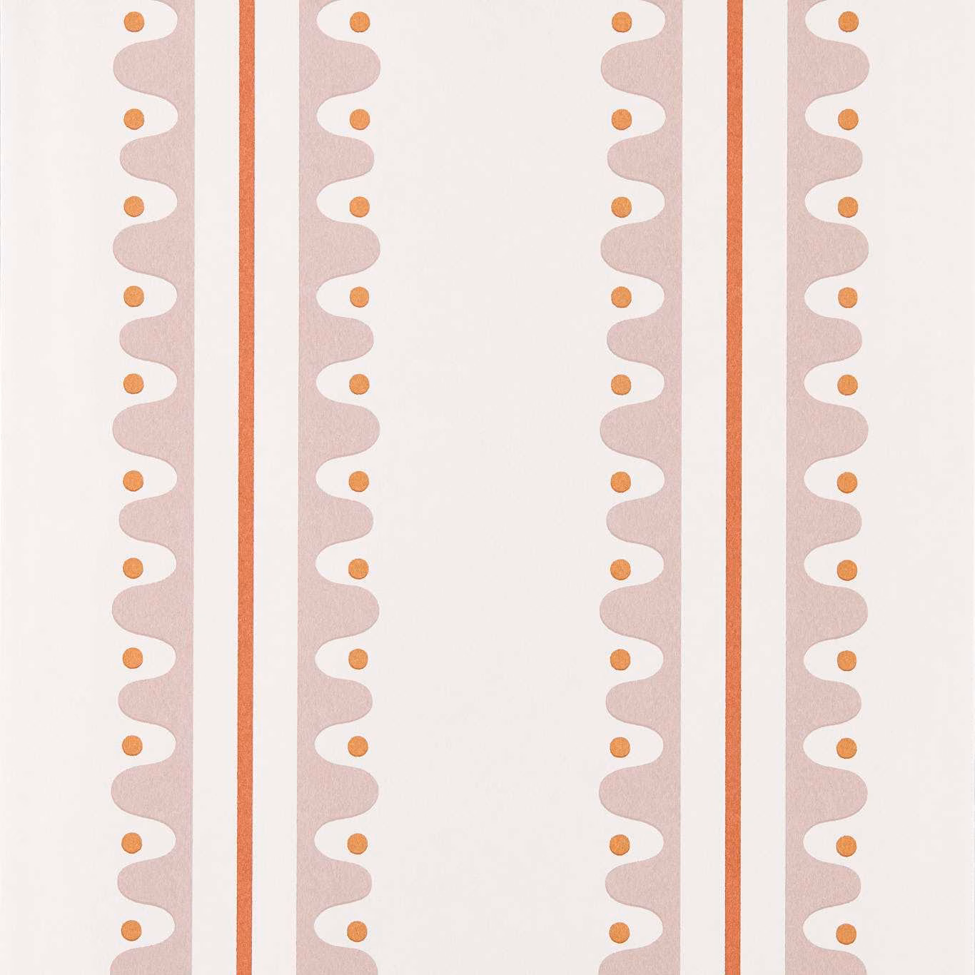 Blush pink wavy stripes with orange dots and terracotta lines on cream wallpaper