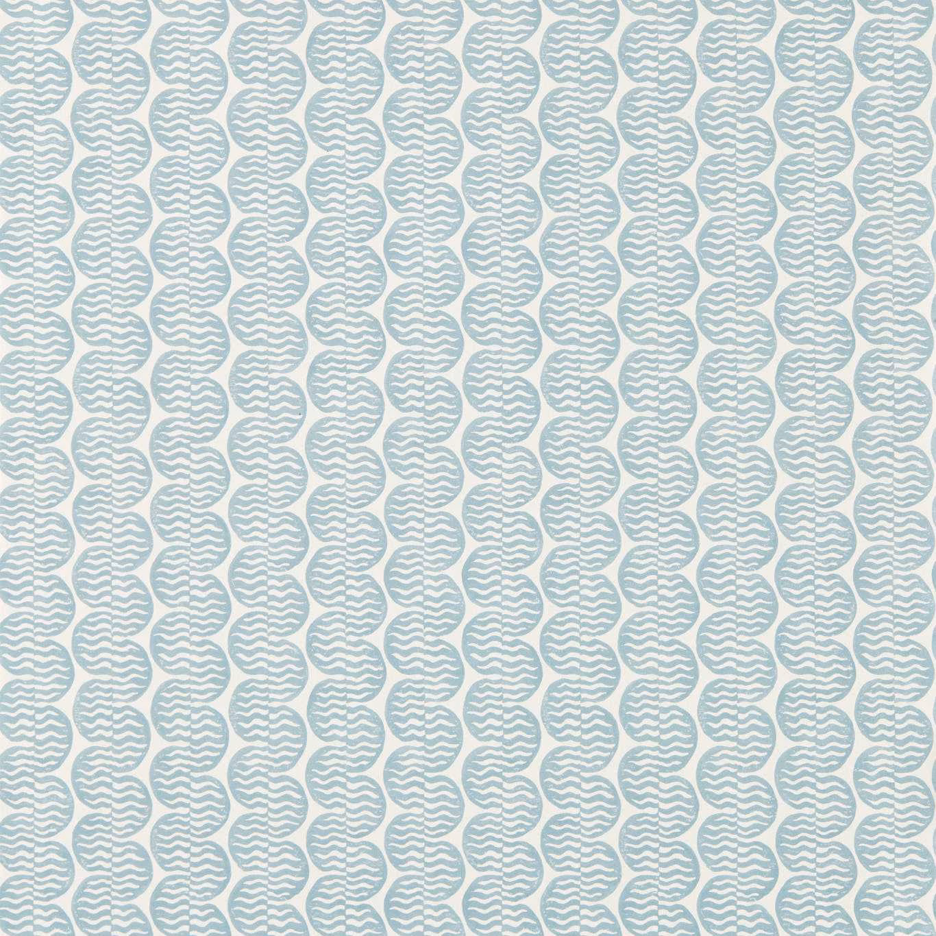 Pale coast-blue wavy pebble motifs repeated on a soft white wallpaper ground