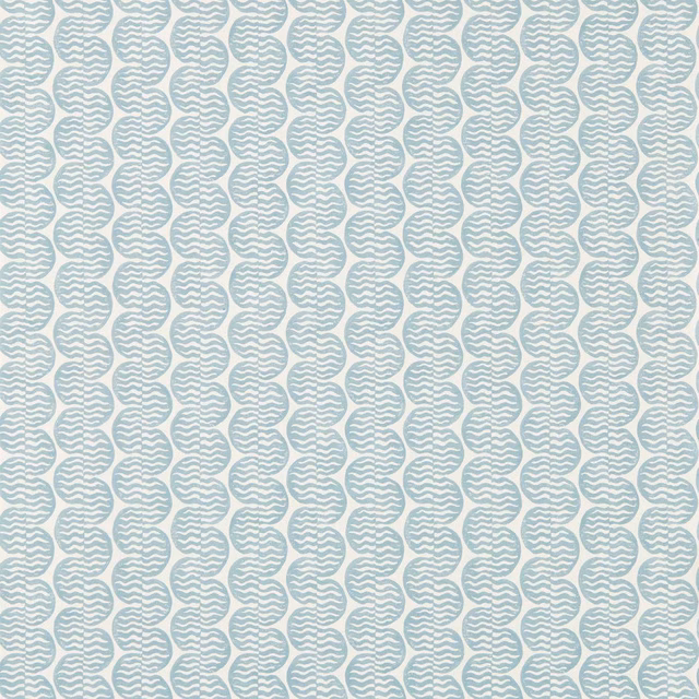 Pale coast-blue wavy pebble motifs repeated on a soft white wallpaper ground