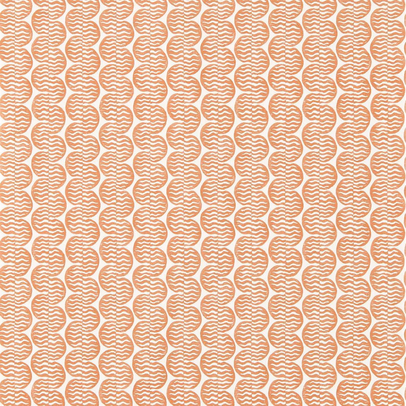 Warm rust wallpaper with repeating ivory wavy oval motifs in vertical columns