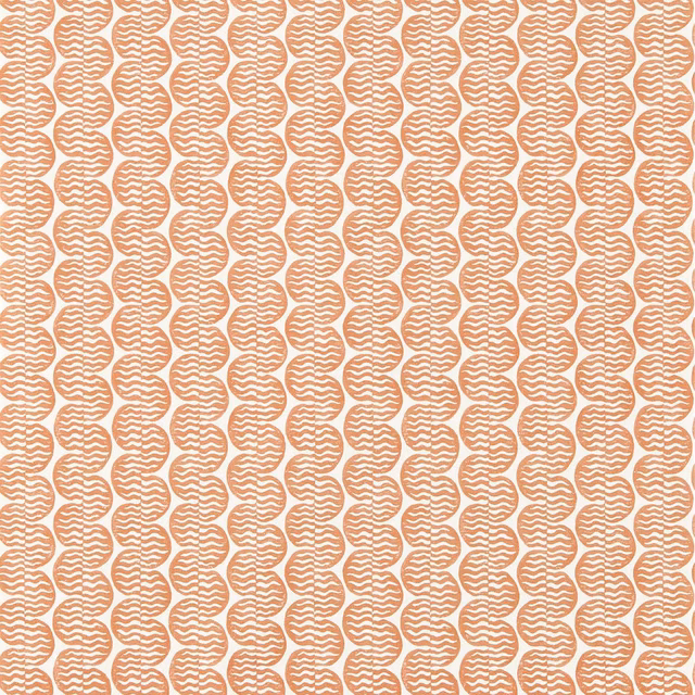 Warm rust wallpaper with repeating ivory wavy oval motifs in vertical columns