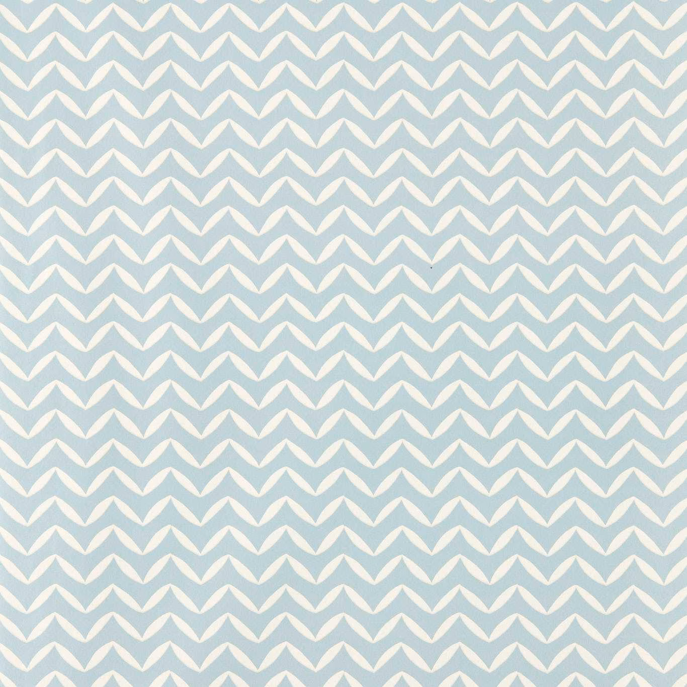 Misty blue-grey wallpaper with repeating ivory angular chevron motifs
