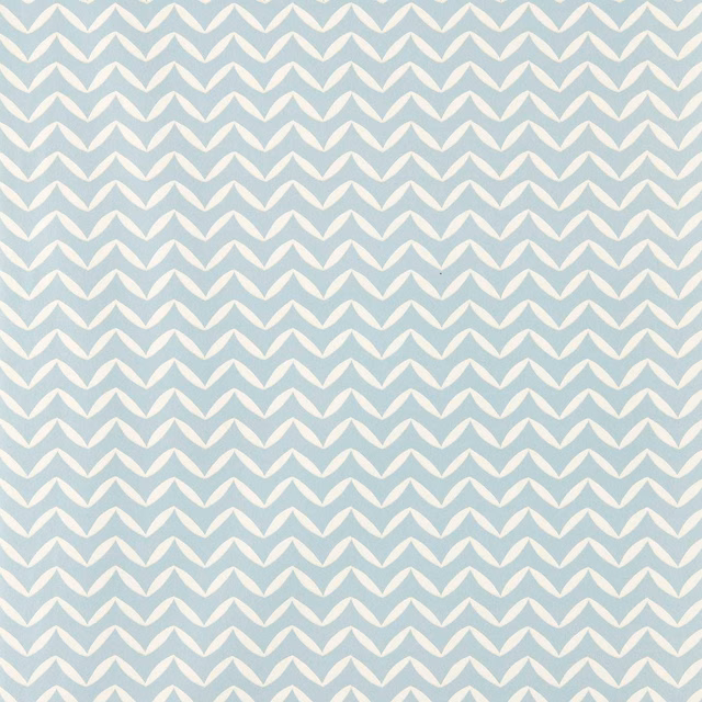 Misty blue-grey wallpaper with repeating ivory angular chevron motifs