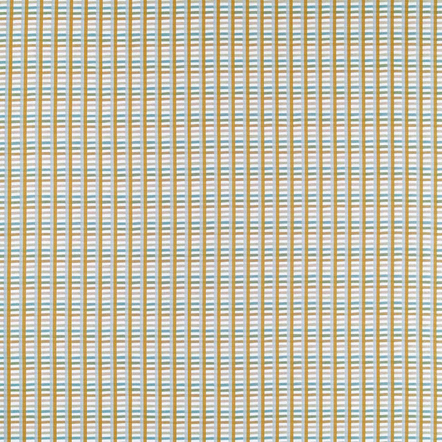 Warm honey, cream and blue-green woven stripes with fine horizontal flecks