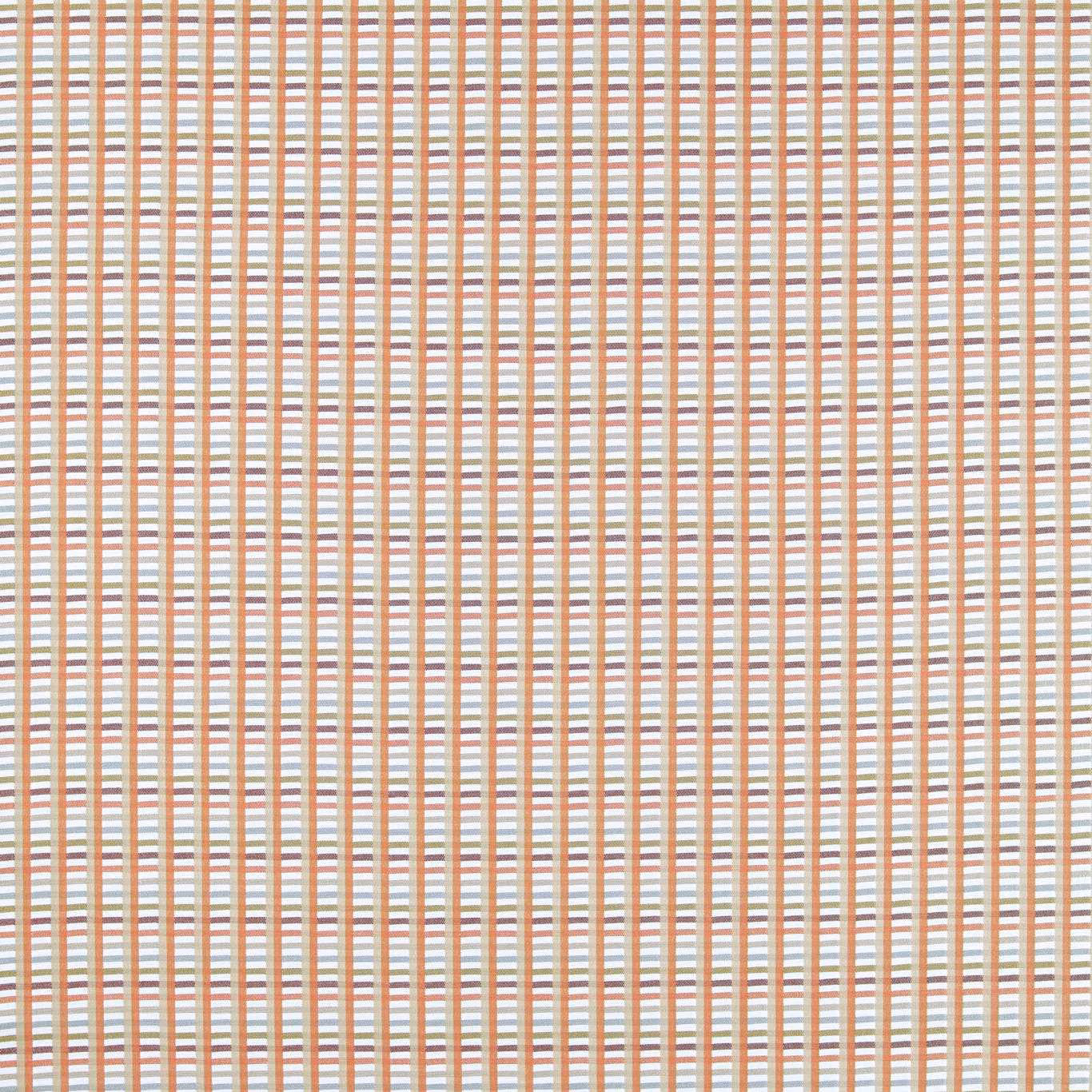 Warm terracotta, pale blue and cream woven grid with narrow vertical stripes