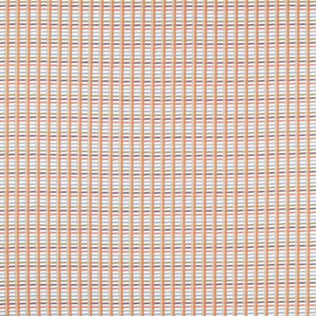 Warm terracotta, pale blue and cream woven grid with narrow vertical stripes