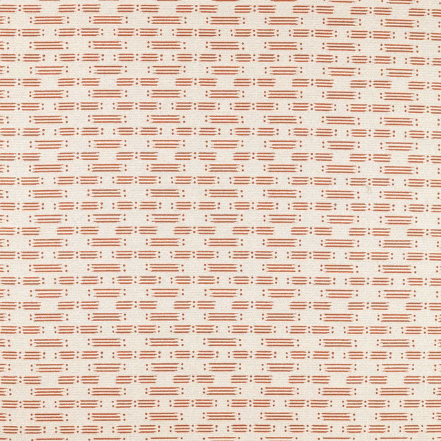Warm ladybird red matchstick lines scattered across a textured ivory woven ground