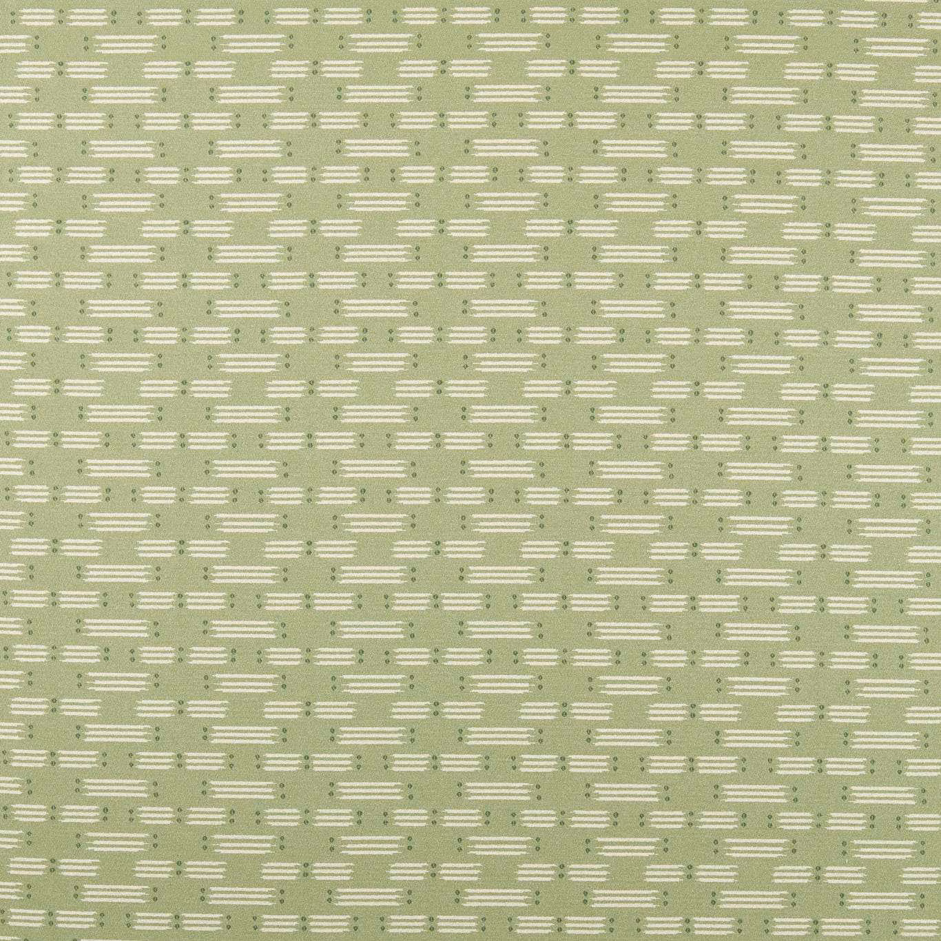 Muted pine-green weave with cream matchstick bars and tiny dotted accents