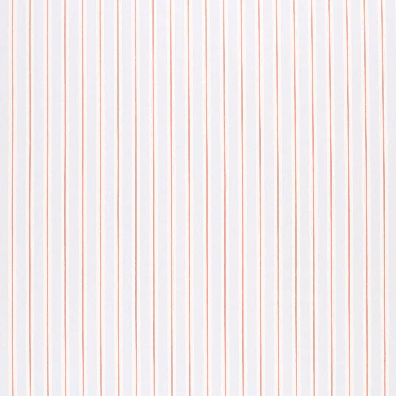 Pale coastal blue woven ground with slender blush and blue vertical stripes