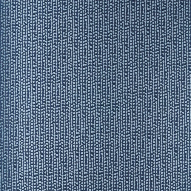Cool denim-blue woven upholstery with tightly packed pale blue lozenges in vertical rows