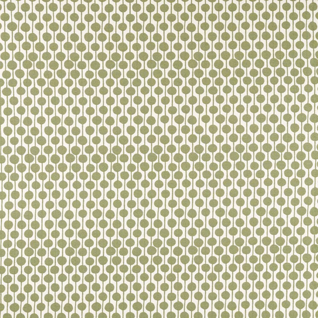 Muted pine-green linked circles on a pale cream textured woven ground