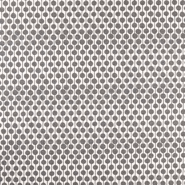 Cool slate-grey circles and vertical lines on a softly textured ivory weave