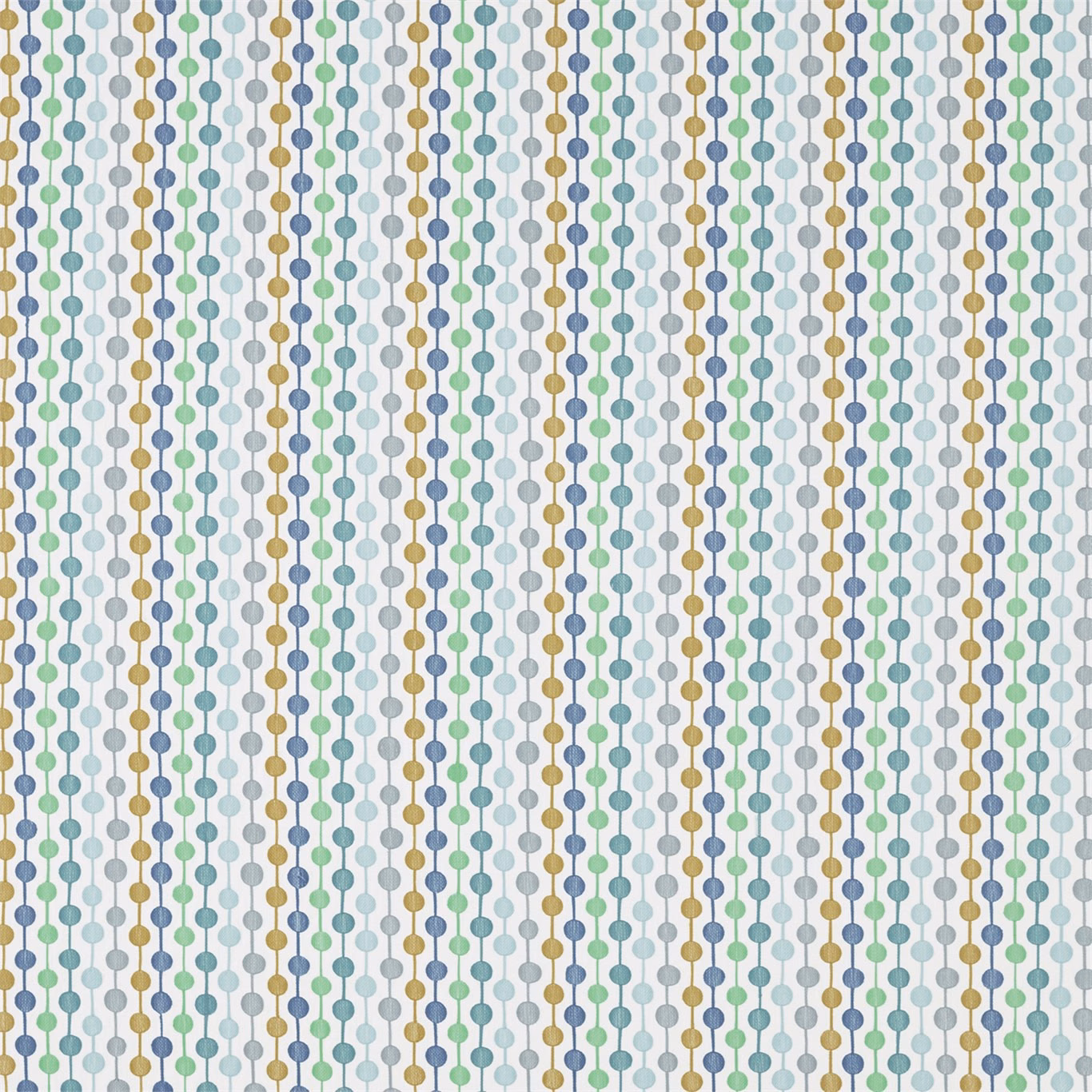Pale woven fabric with jade, forest, denim and mustard vertical dot rows