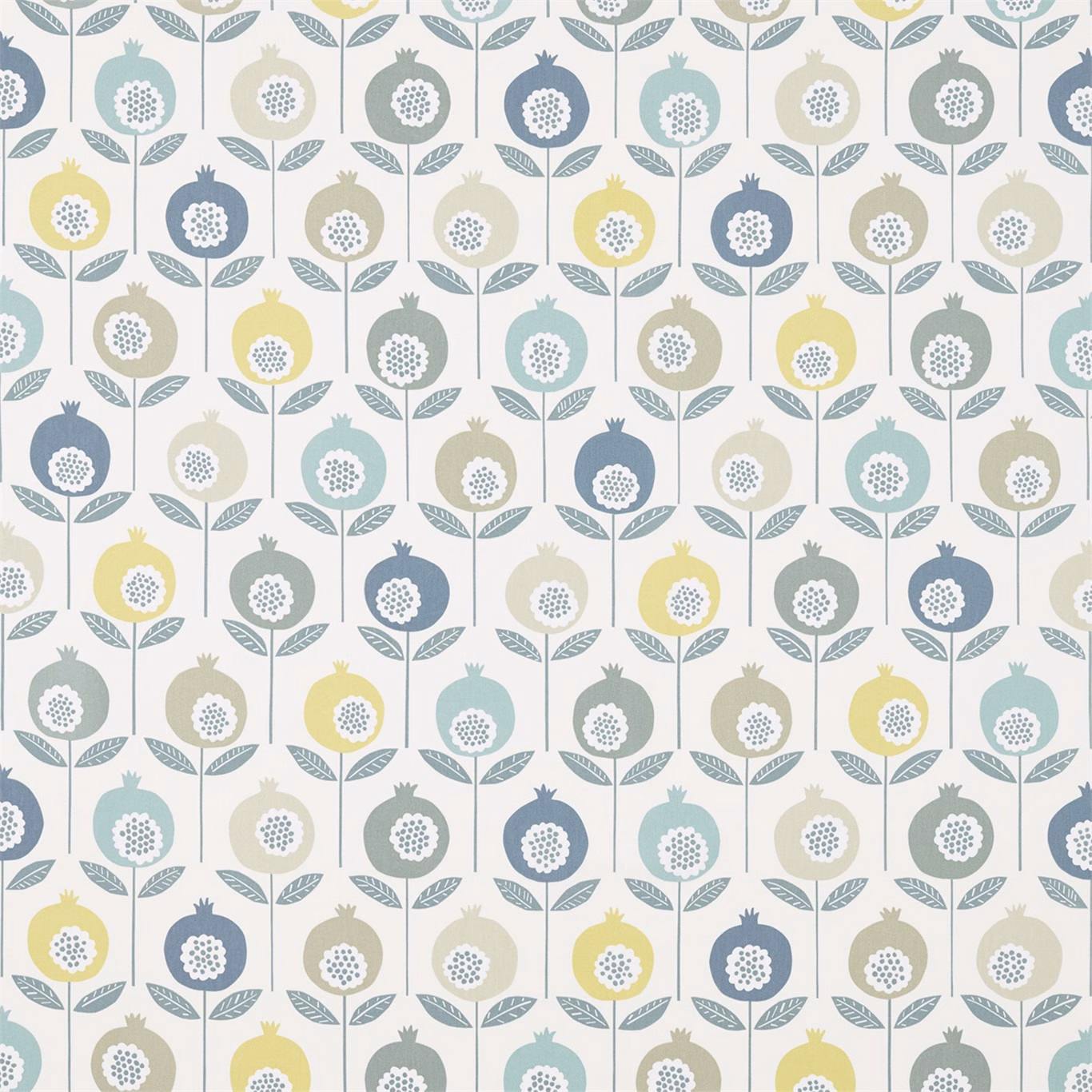 Cool blue-grey, aqua and lime floral stems on a pale ground