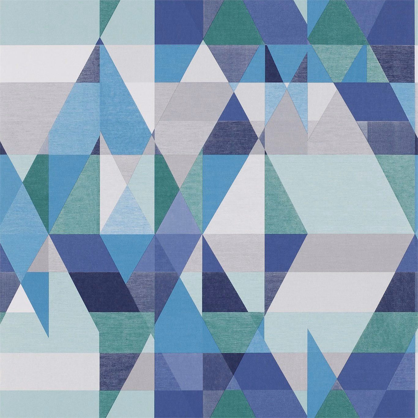 Angular sapphire, turquoise and slate triangles over pale aqua and grey ground