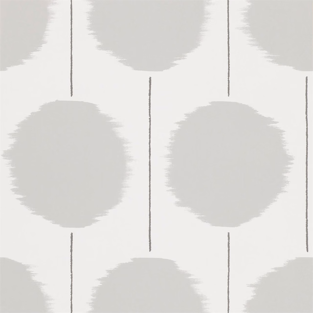 Pebble-grey brush-edged circles and graphite lines on an ivory wallpaper ground