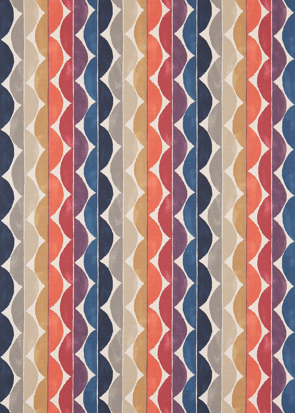 Fig, amber and indigo wavy vertical stripes with coral and cream accents